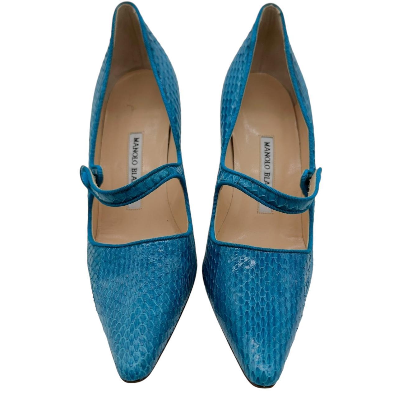 Manolo Blahnik Blue Python Mary Jane Heels Size 40