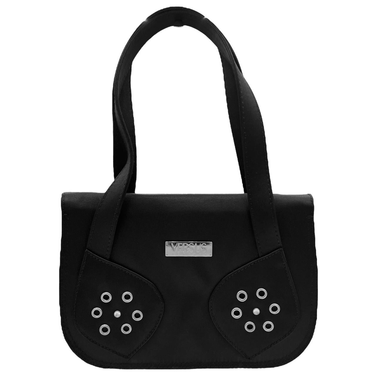 Versace Versus Black Satin Evening Bag With Rhinestones