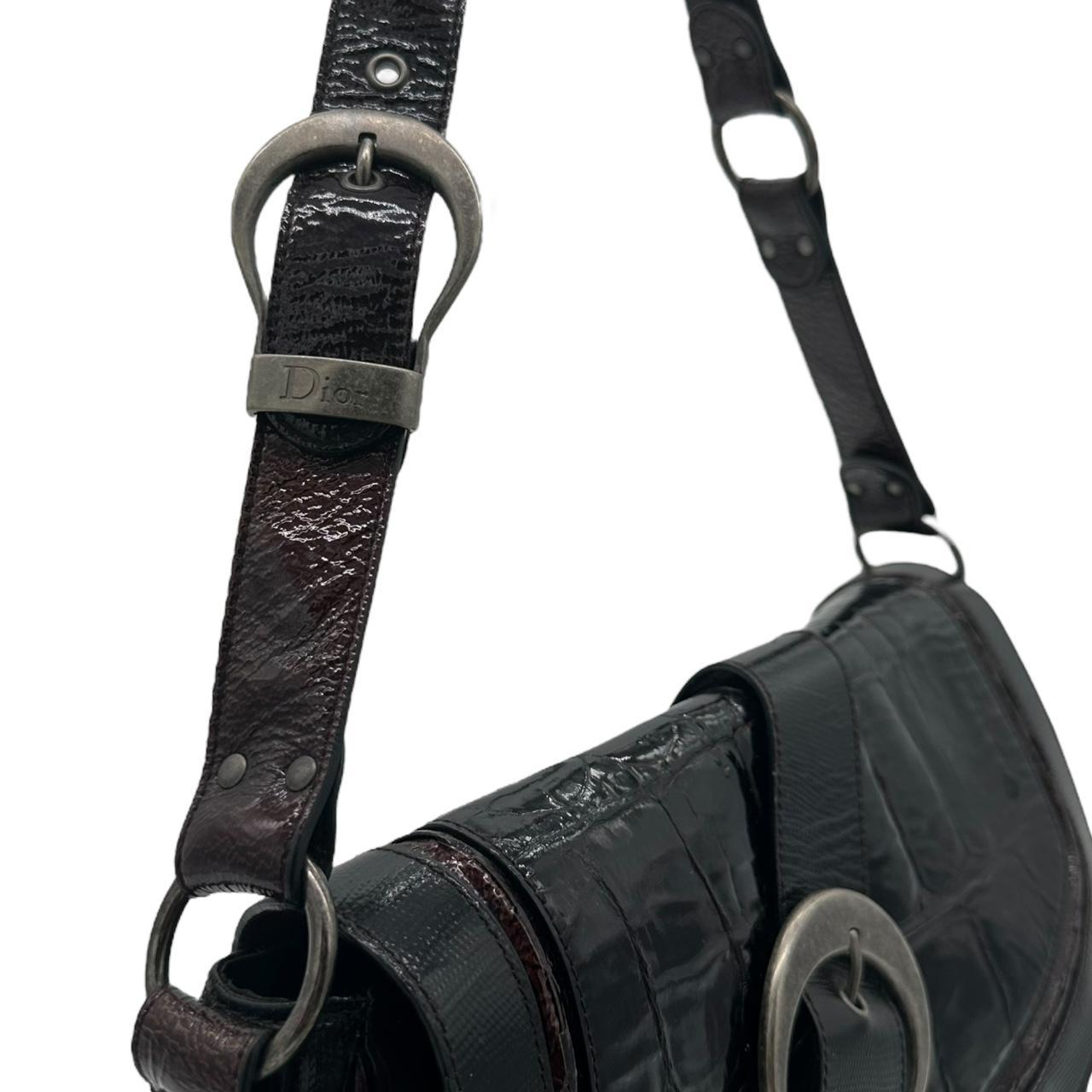 Christian Dior Patent Leather Croc Embossed Gaucho Shoulder Bag - Outfit Repeater