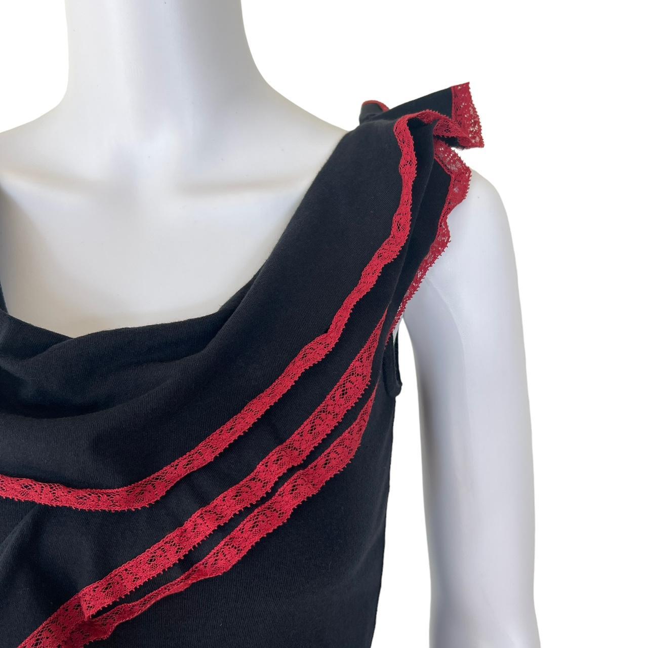 Christian Dior by John Galliano Fall 2002 Red Lace Trim Ruffle Tank