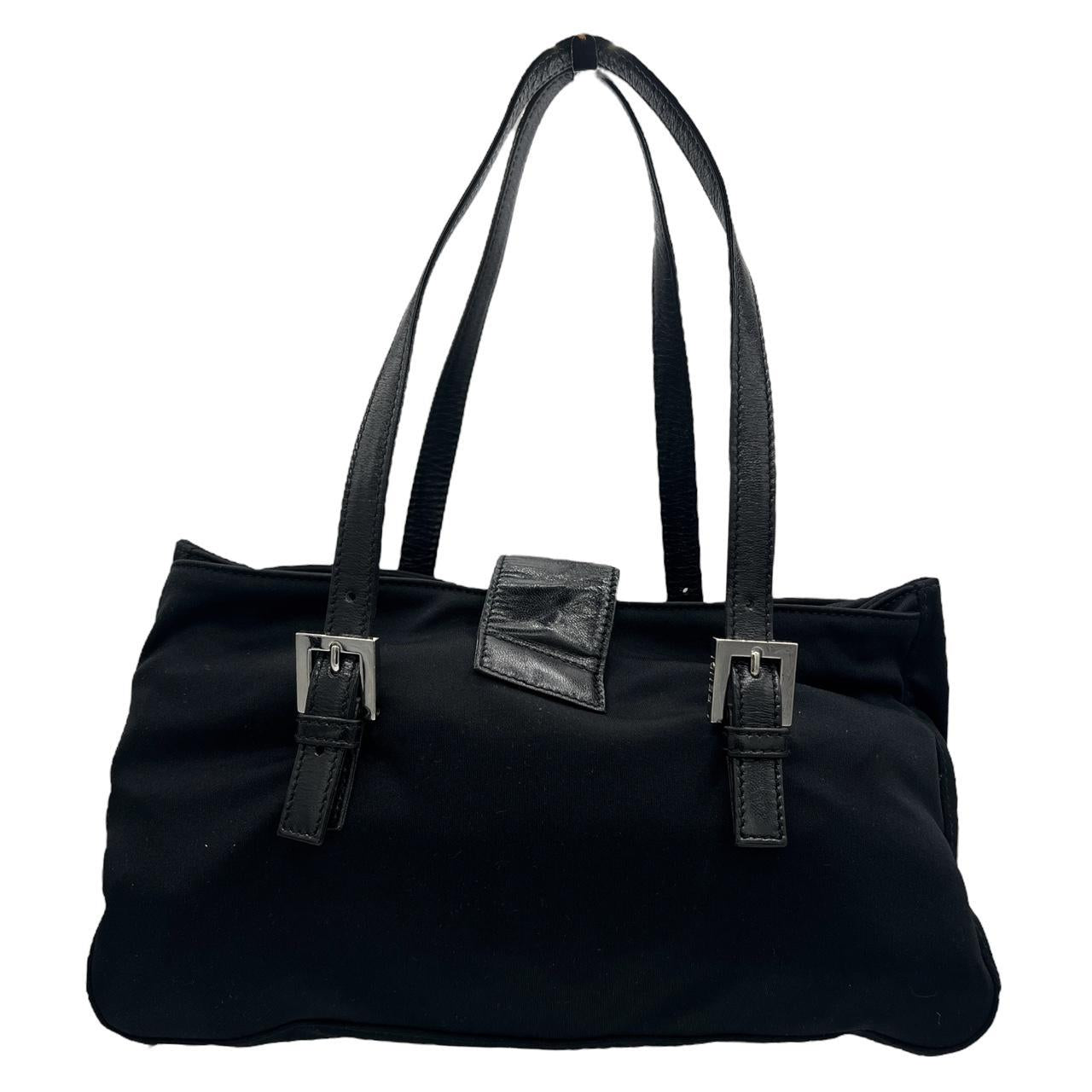 Fendi Black Neoprene Rectangle Baguette Shoulder Bag