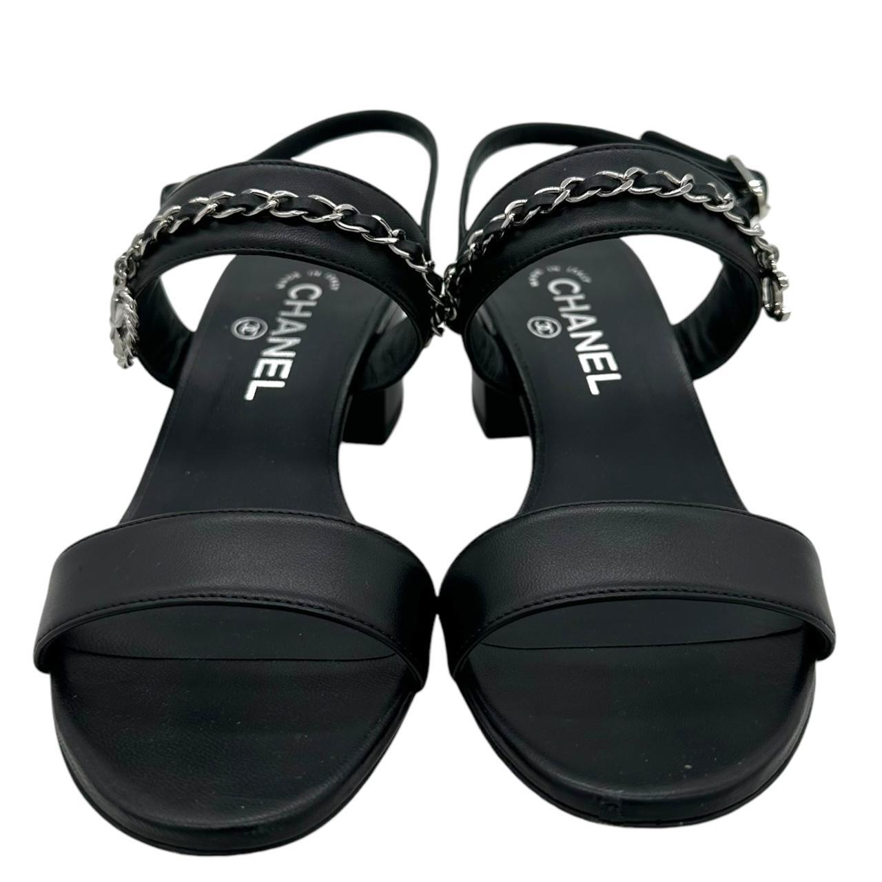 Chanel Black Lambskin Block Heel Sandals - Outfit Repeater