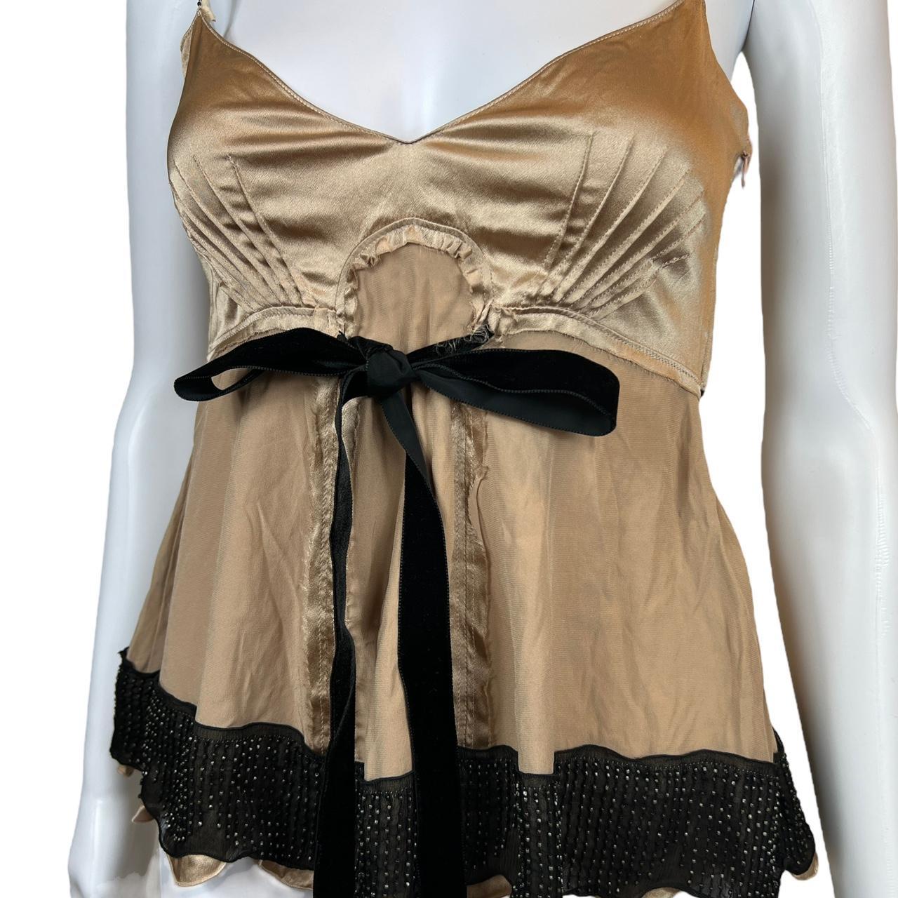 Chloé Silk Beaded Cami Blouse Beige Bow Detail