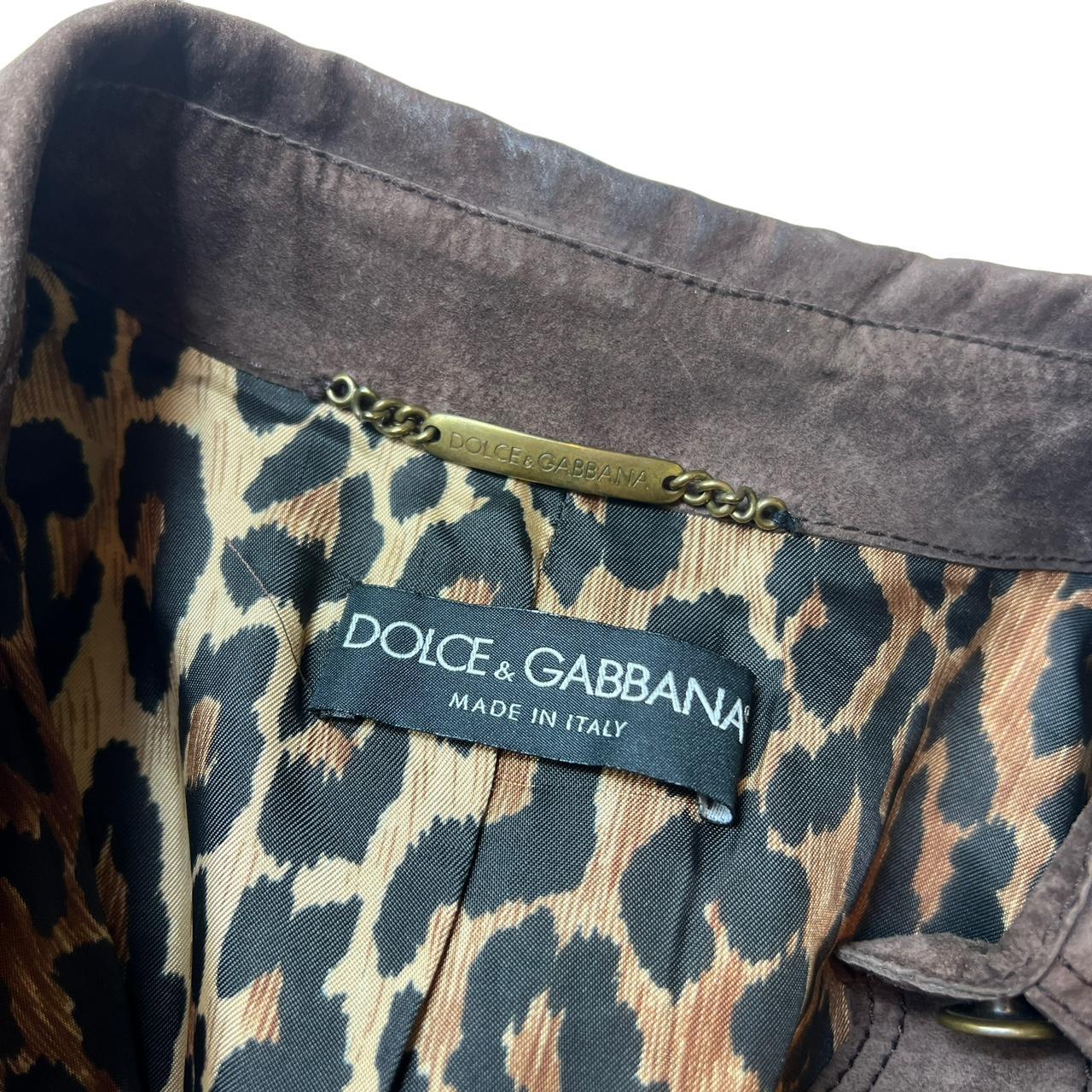 Dolce & Gabbana Brown Leather Suede Knee Length Coat