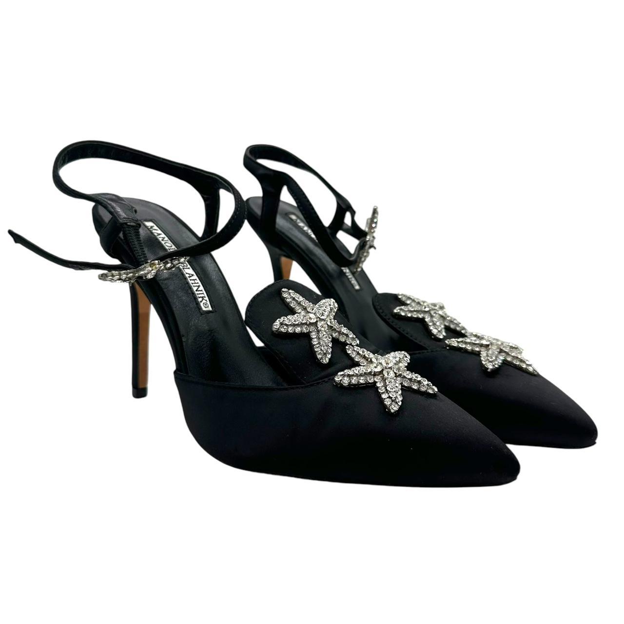 Manolo Blahnik Black Silk Crystal Starfish Heels - Outfit Repeater