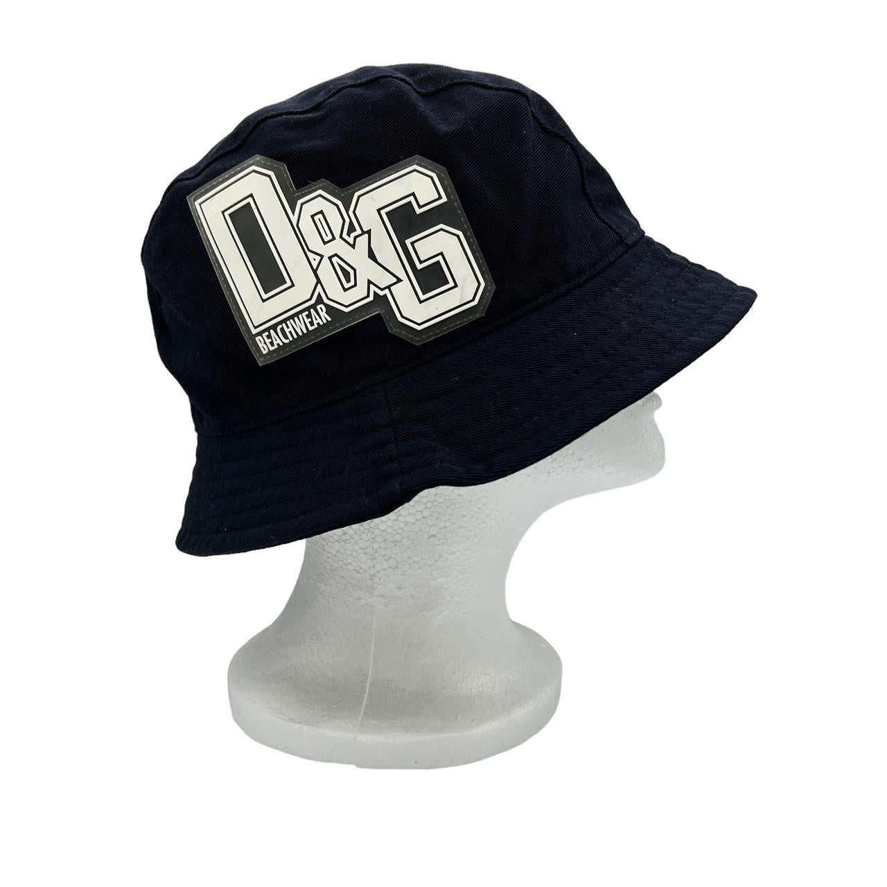 D&G Dolce & Gabbana Beachwear Navy Blue and White Rubber Logo Patch Bucket Hat