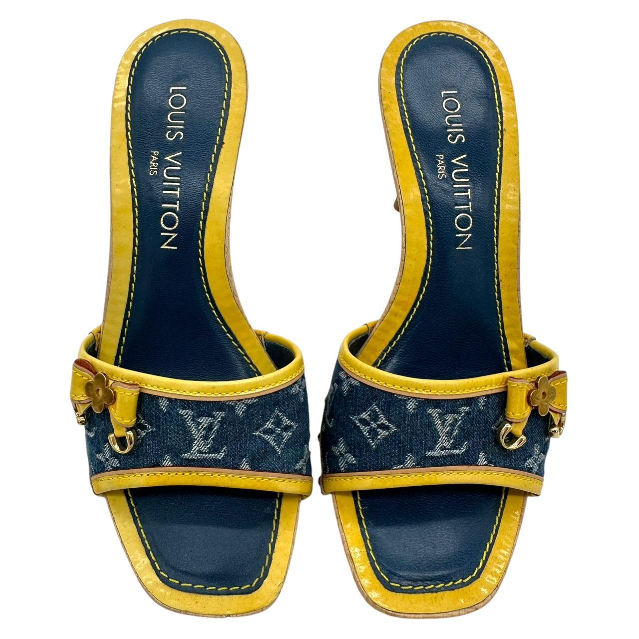 Louis Vuitton Denim Monogram Mule Heels - Outfit Repeater