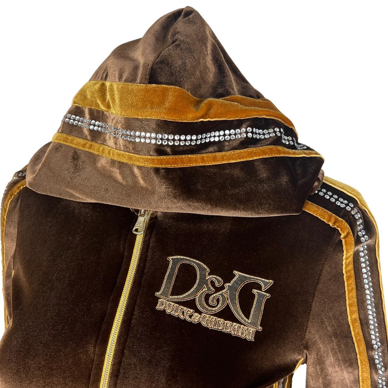 Dolce & Gabbana Brown Velour Rhinestone Logo Hoodie