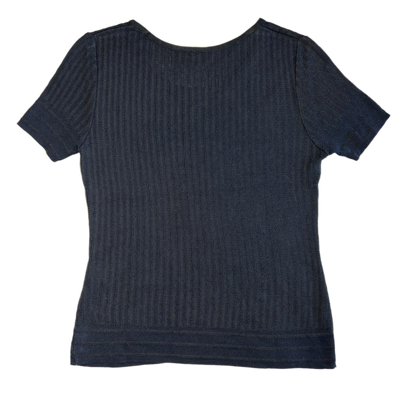 Fendi Navy Blue and Black Short Sleeve Logo Knit Top - Outfit Repeater