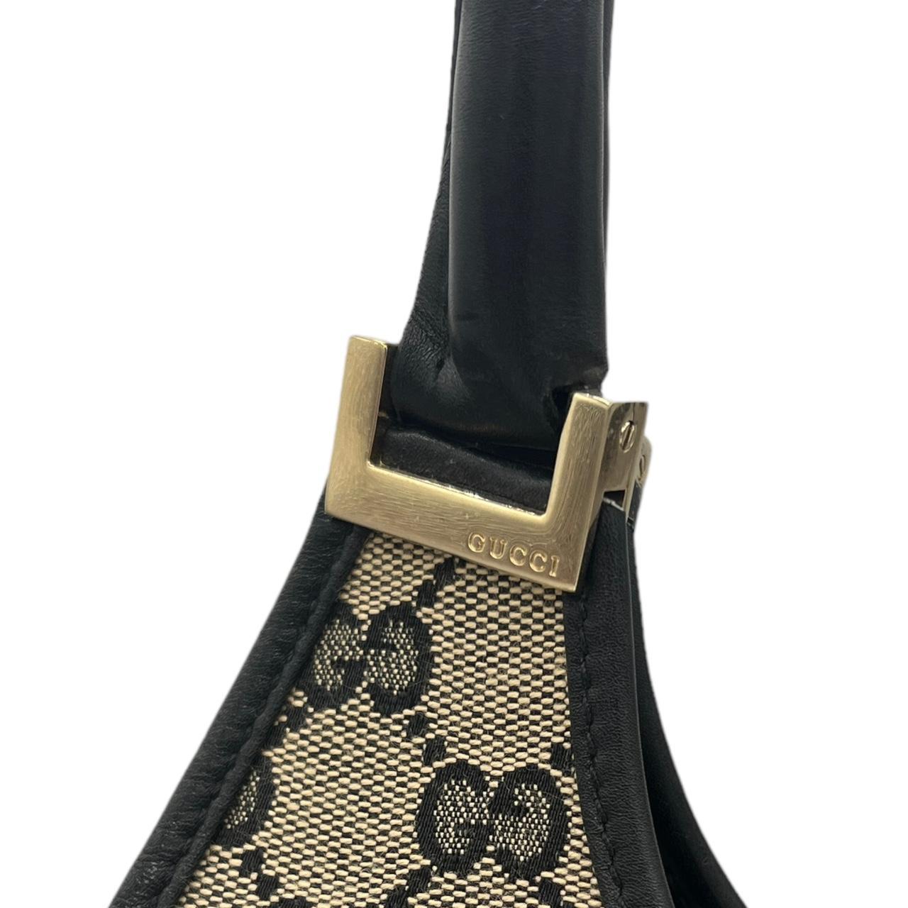 Gucci Black Leather Gray Monogram Canvas Jackie Bag