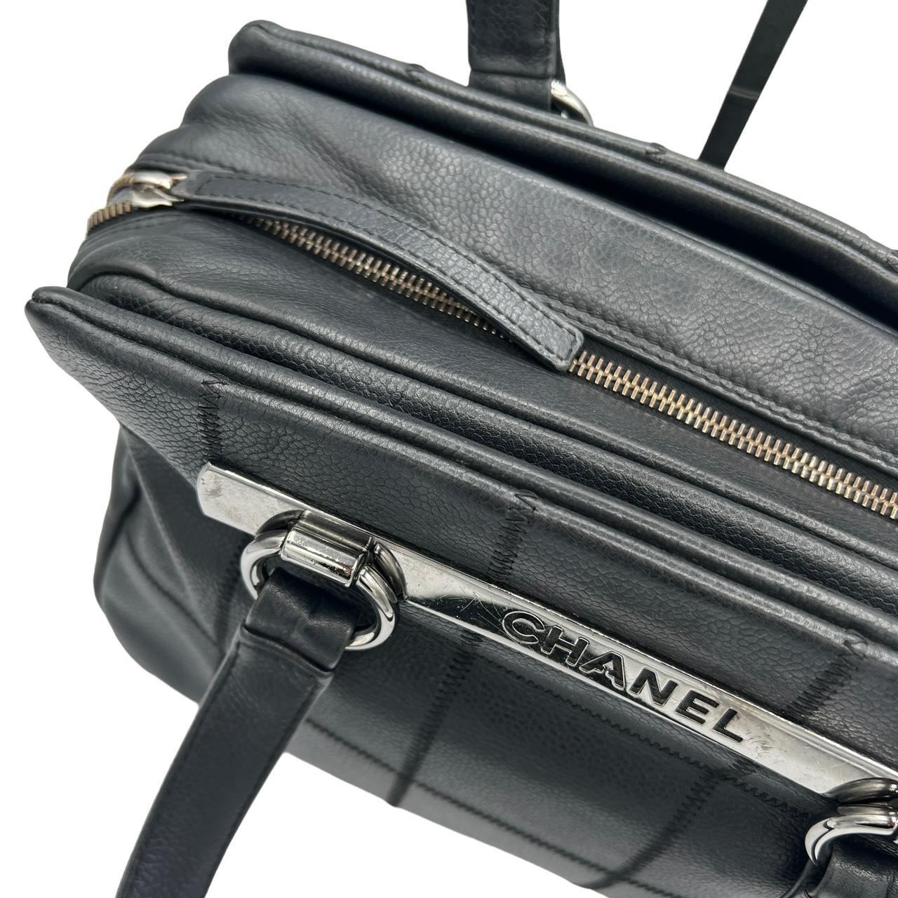 Chanel Black Leather Square Quilt Bowler Bag