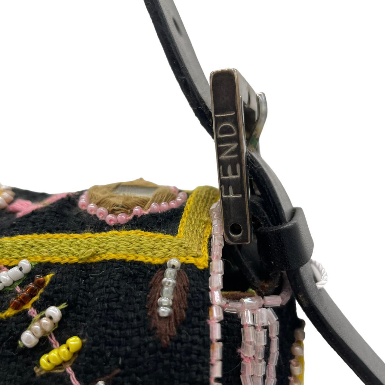 Fendi Fringe Baguette Shoulder Bag Embroidered Beaded
