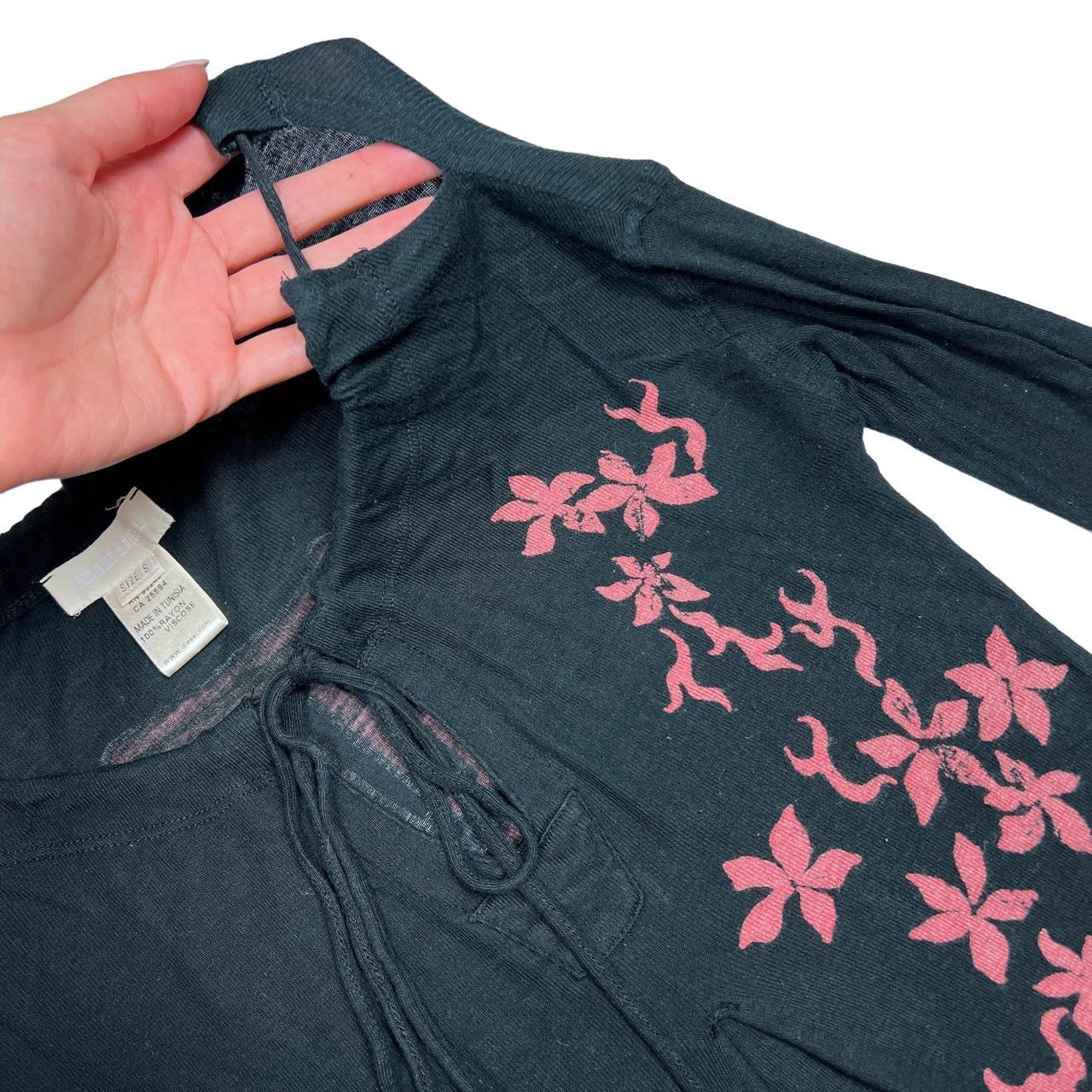 DIESEL Cherry Blossom Graphic "Veterans of Diesel Style" Long Sleeve T-Shirt with Shoulder Cut-Outs - Outfit Repeater