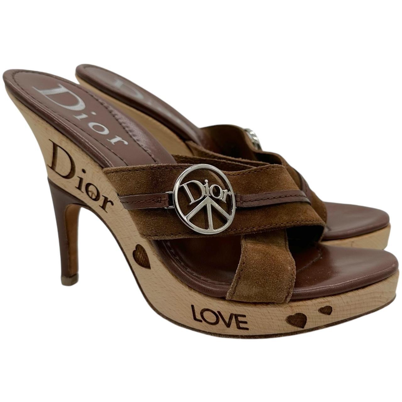 Dior Peace Suede Open-Toe Heels Brown Wood Platform