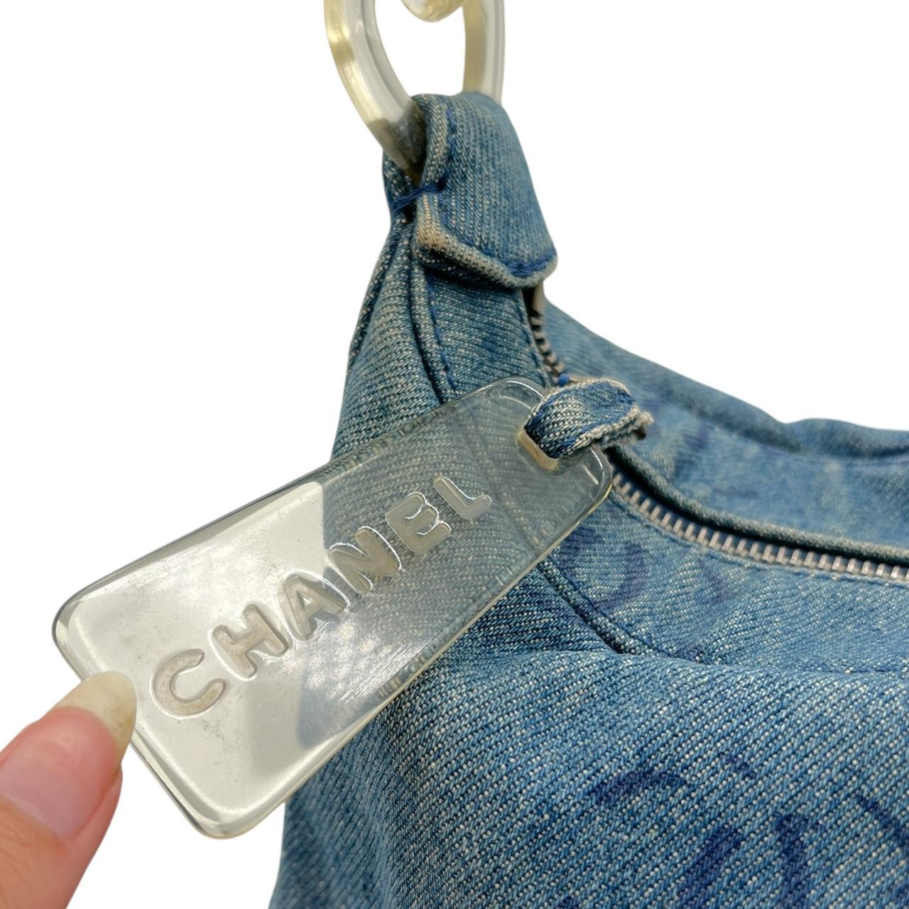 Chanel Blue Denim Hobo Shoulder Bag With Logo Print