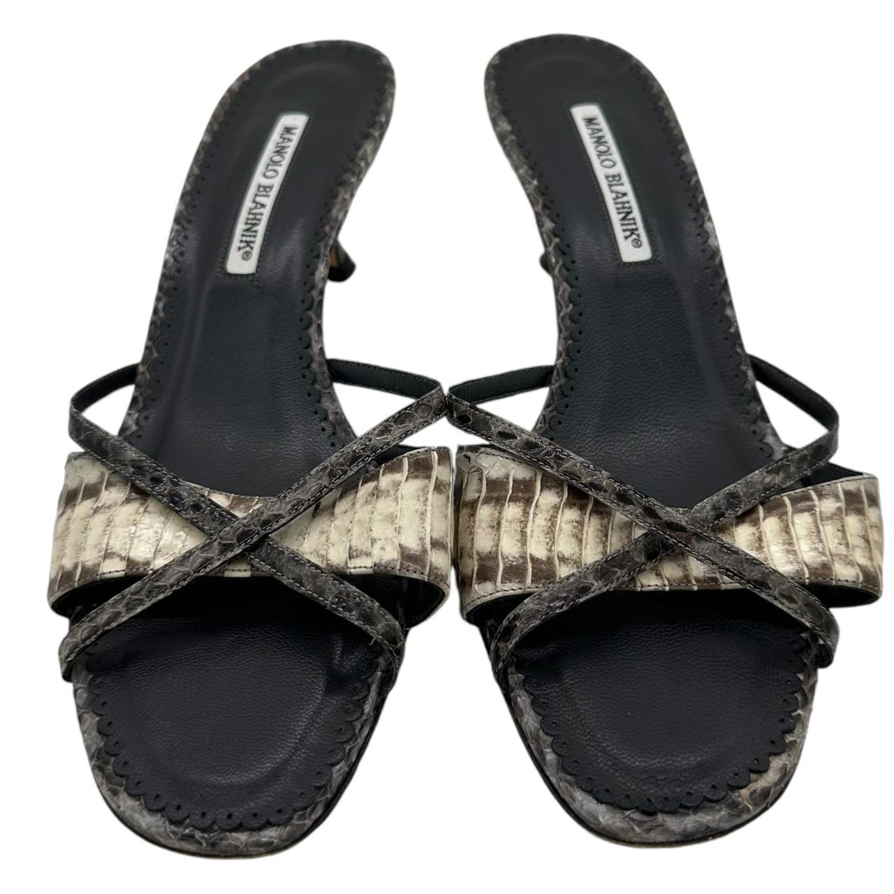 Manolo Blahnik Python Strappy Kitten Heel Sandals - Outfit Repeater