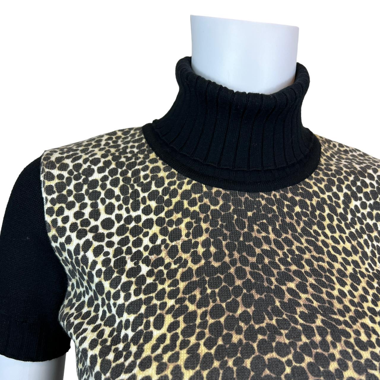 Dolce & Gabbana Leopard Knit Short Sleeve Turtleneck Sweater Top