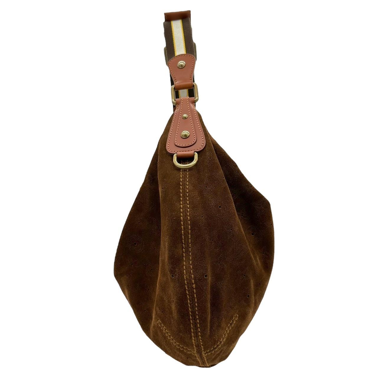 Louis Vuitton Hobo Bag Brown Suede Logo Embossed