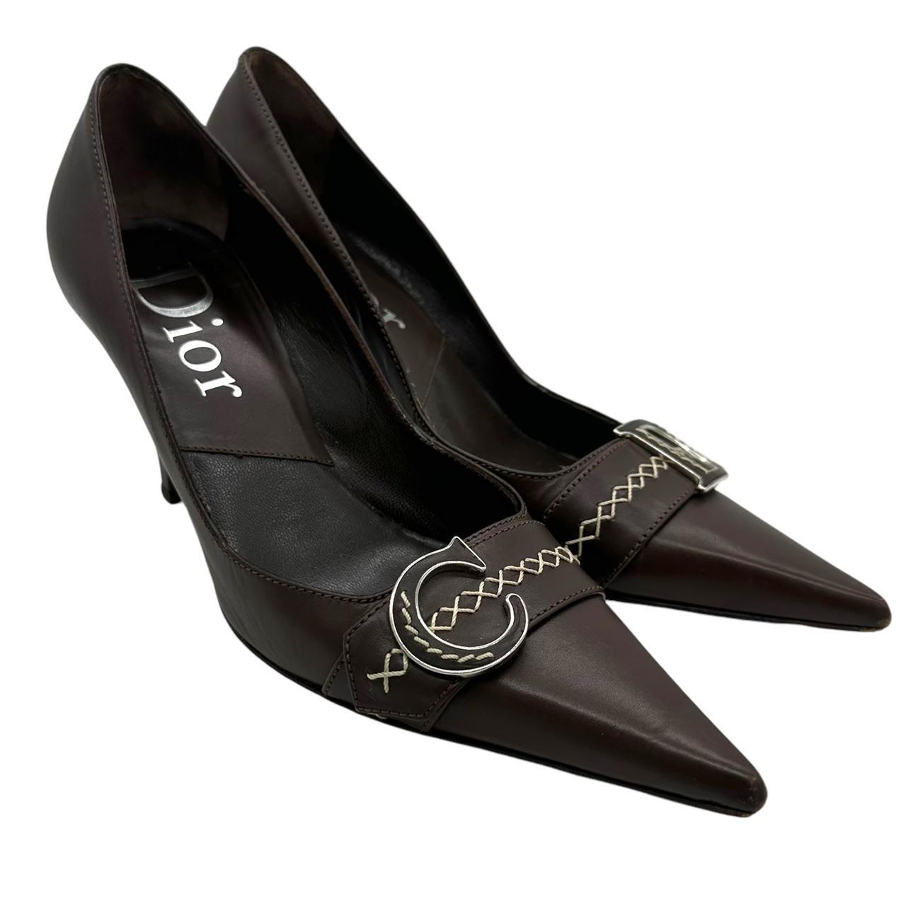 Christian Dior Brown Leather CD Logo Heels - Outfit Repeater
