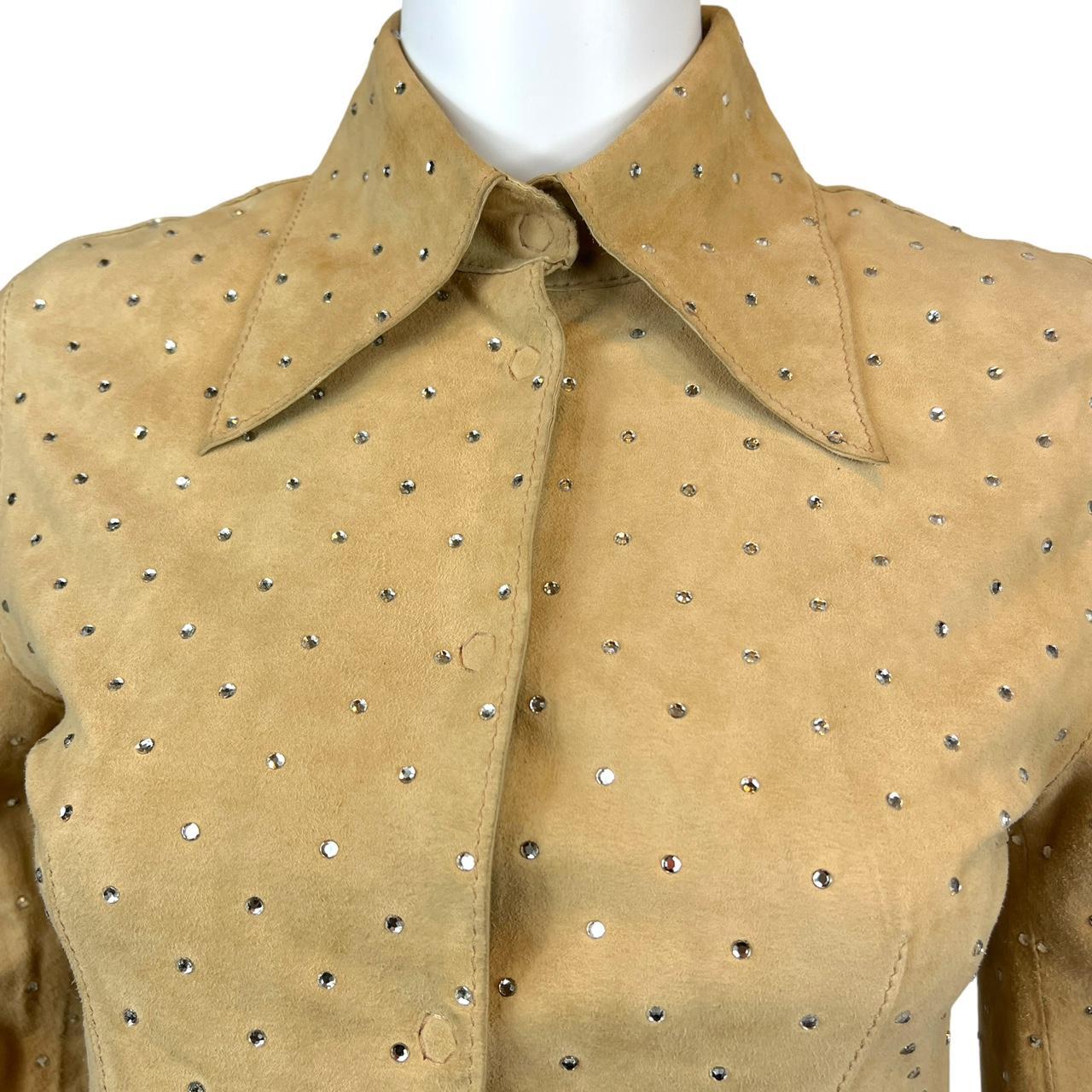 Dolce & Gabbana Tan Suede Collared Jacket with Crystal Embellishments