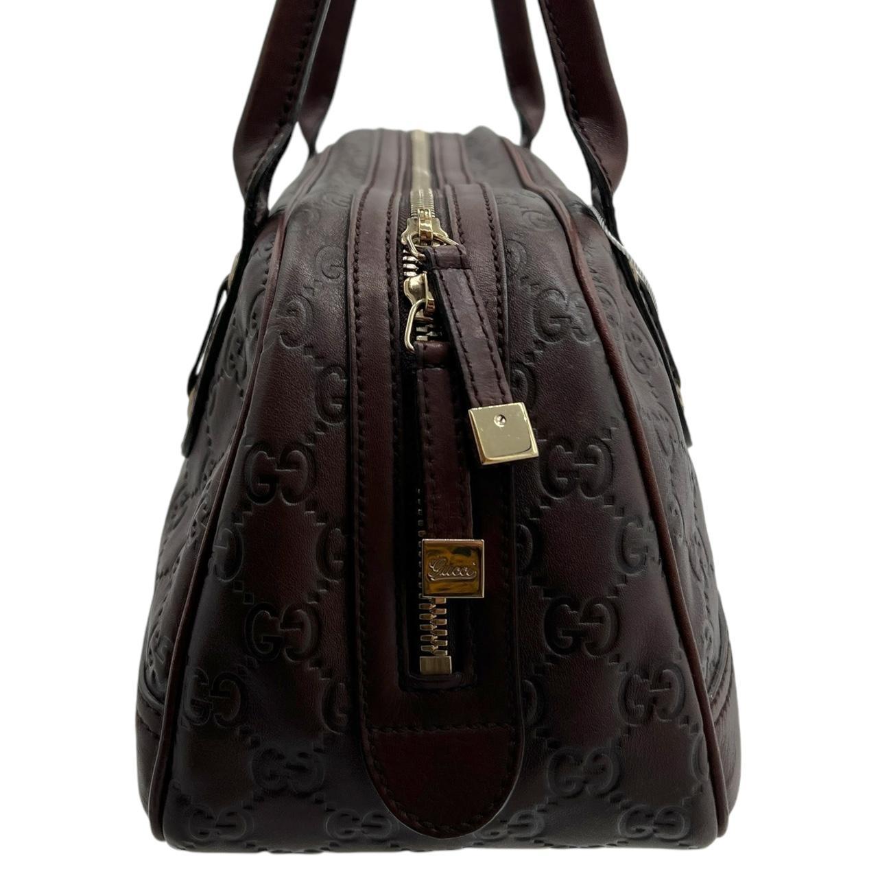 Gucci Brown Leather Boston Bag with Embossed Monogram