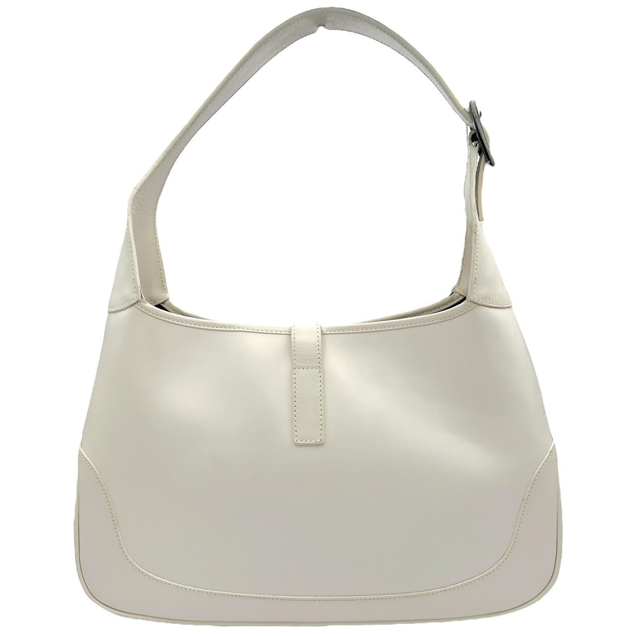 Gucci White Leather Shoulder Bag with Black Hardware
