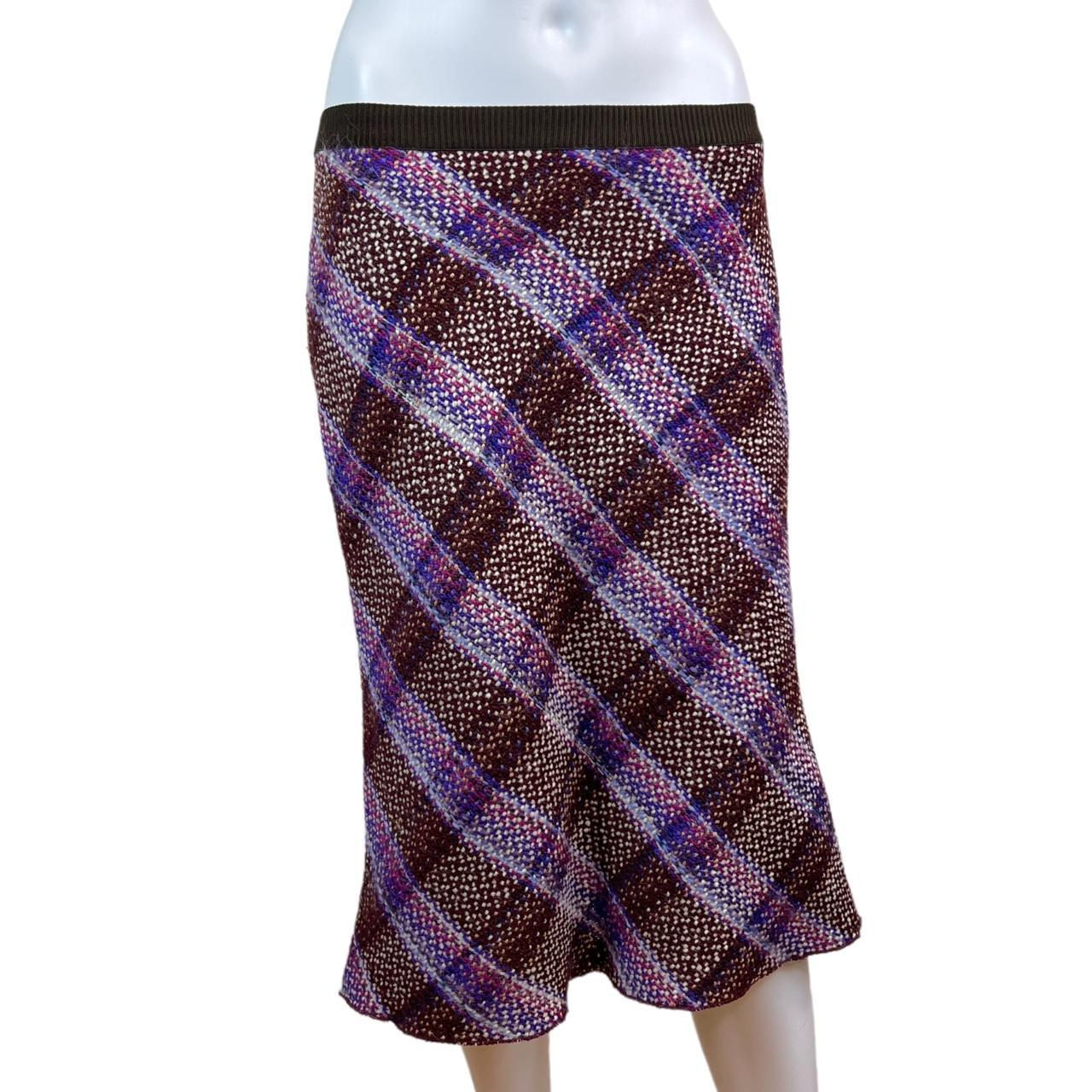 Miu Miu Purple Plaid Print Tweed Midi Skirt