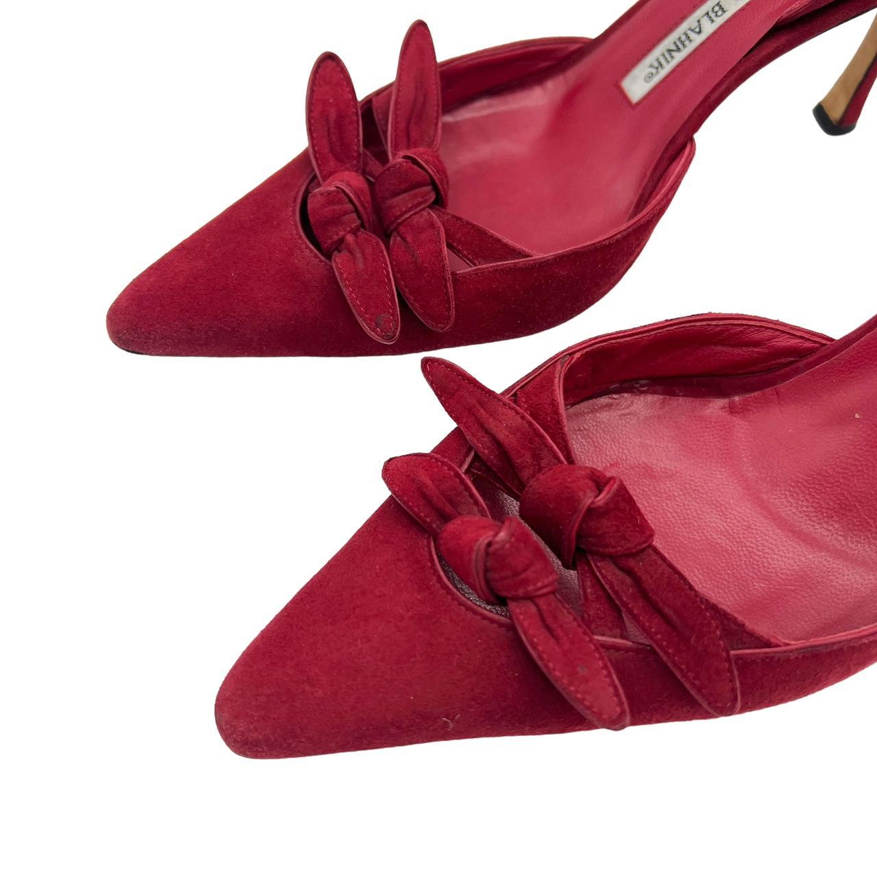 Manolo Blahnik Red Suede Slingback Heels with Bow Detail