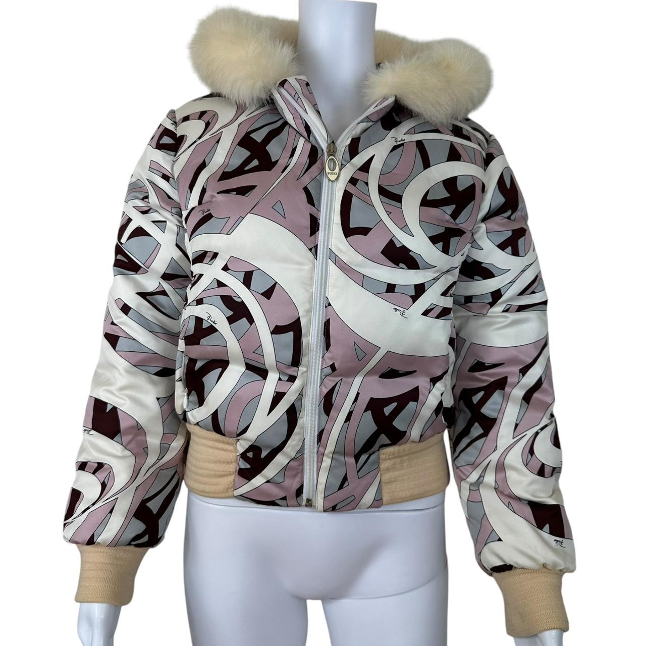 Emilio Pucci Purple Printed Puffer Coat With Fur Trim