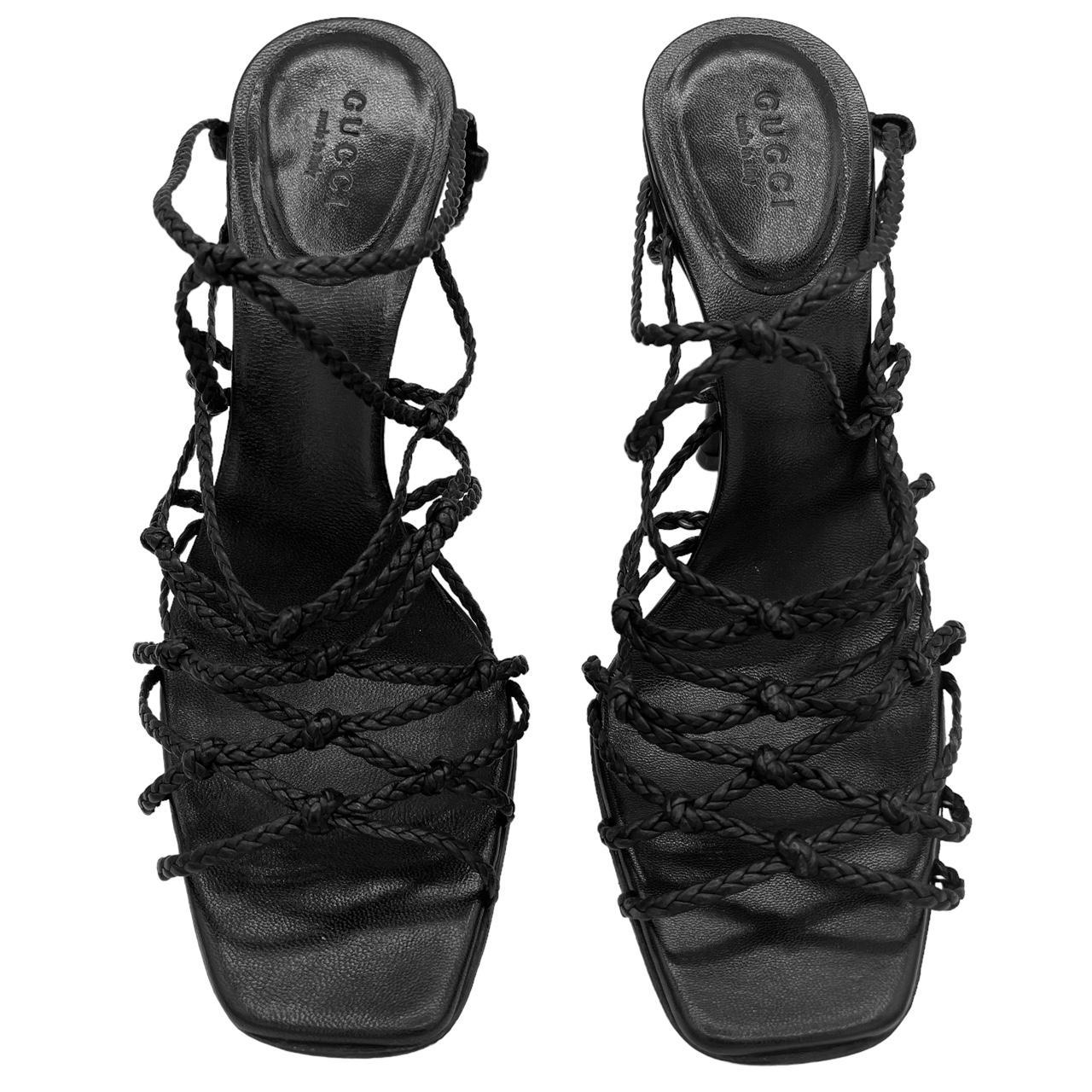 Gucci Black Braided Leather Strappy Heels Size 37