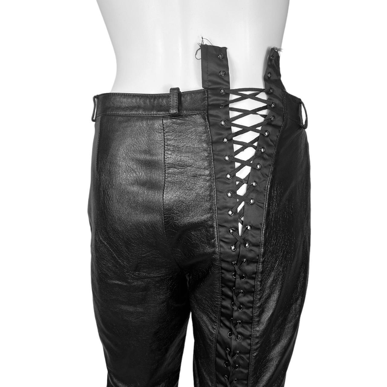 Dolce & Gabbana Black Low Rise Lace Up Leather Pants