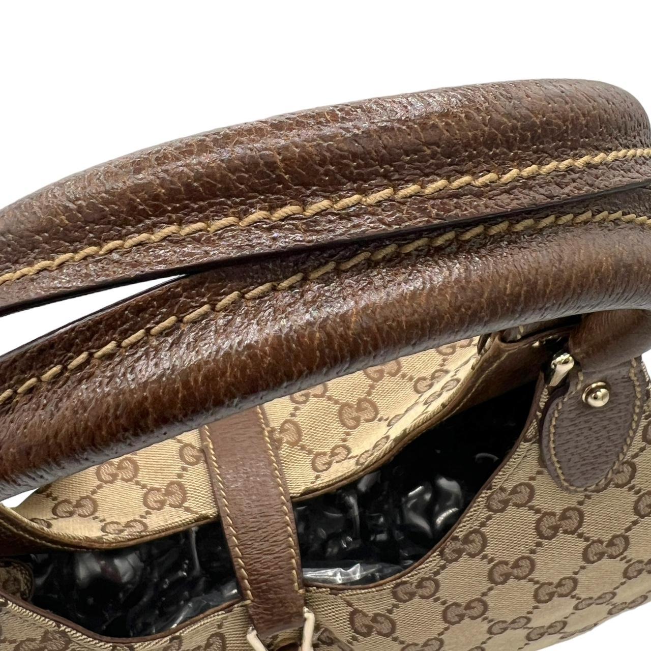 Gucci Shoulder Bag Brown Leather Tan Monogram Canvas