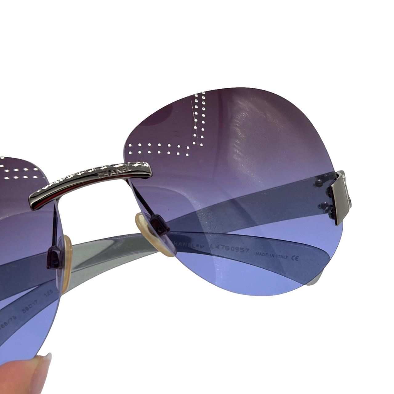 Chanel 4038 Blue and Purple Retro 70's Style Round Oversized Rimless Sunglasses