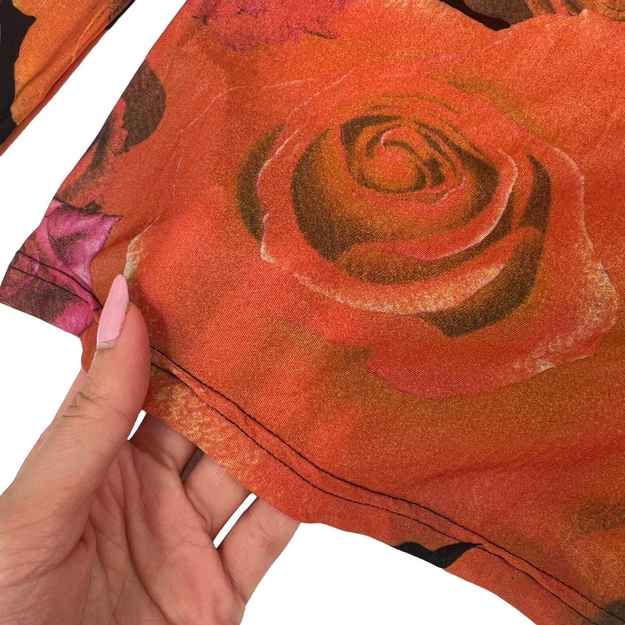 Roberto Cavalli Rose Print Semi-Sheer Mesh Long Sleeve Top