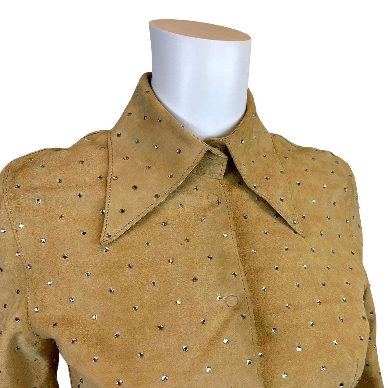 Dolce & Gabbana F/W 2000 Tan Suede Rhinestone Embellished Collared Shirt Jacket