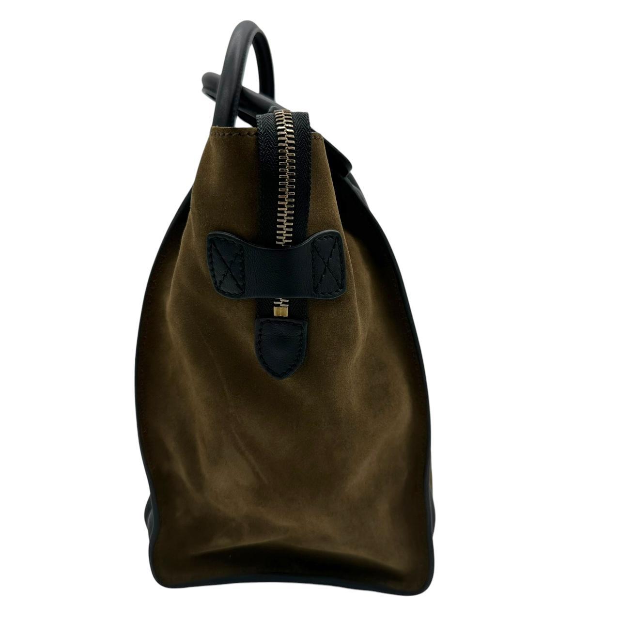 Celiné Brown Suede & Black Leather Luggage Tote Bag - Outfit Repeater