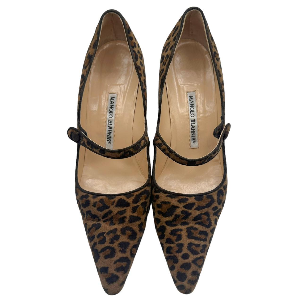 Manolo Blahnik Leopard Print Suede Mary Jane Heels