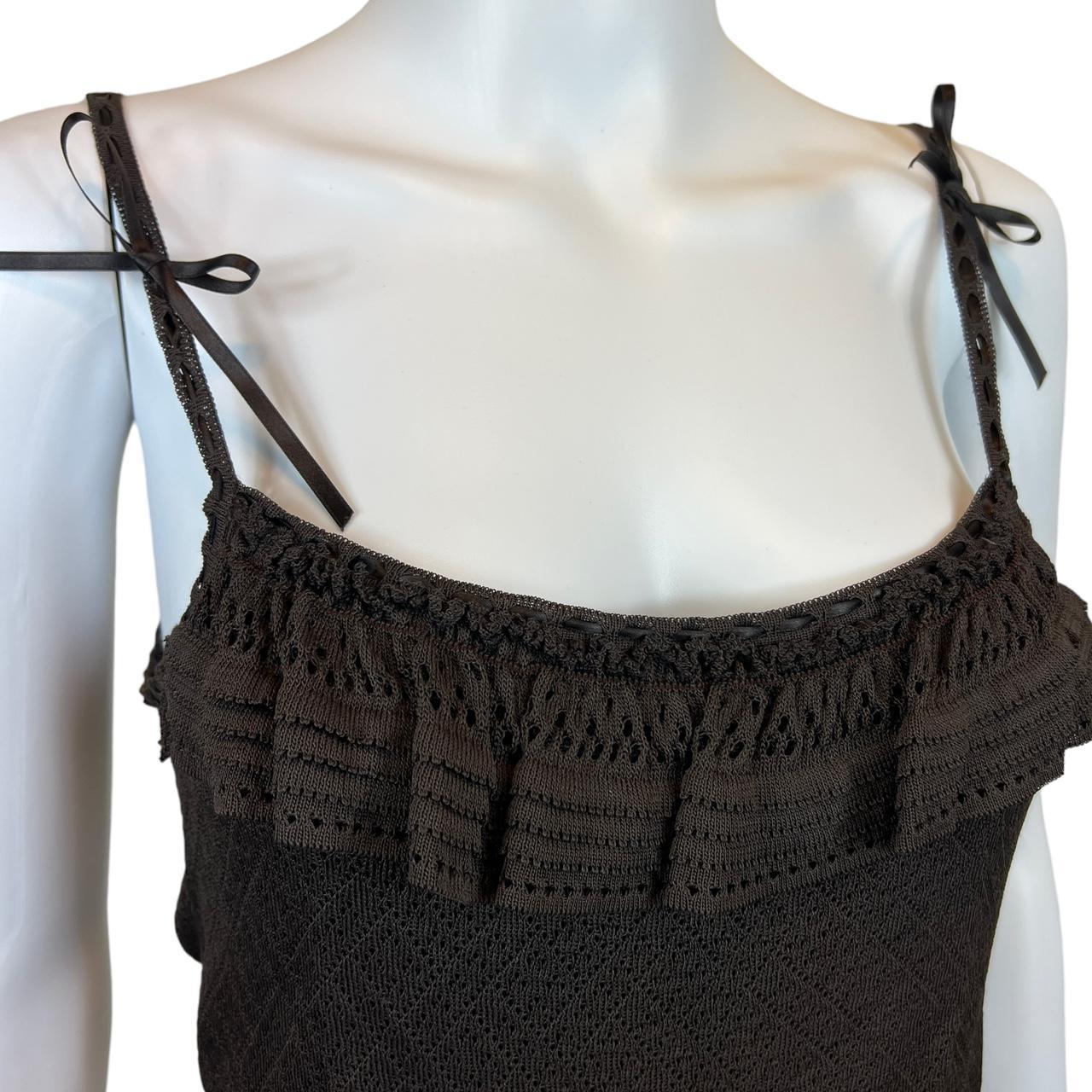 Christian Dior By John Galliano Spring 2006 Brown Knit Ruffle Front Cami with Bows - Outfit Repeater