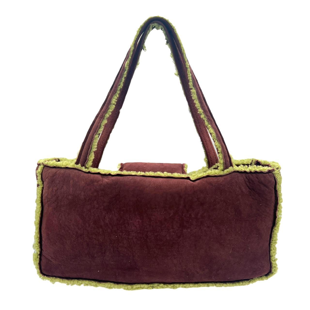 Chanel Mouton Shearling Shoulder Bag Purple Green