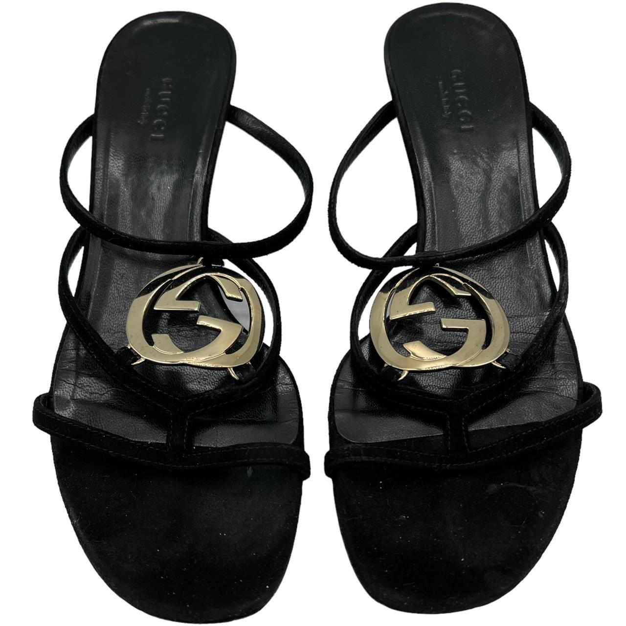 Gucci Black Suede Kitten Heel Sandals