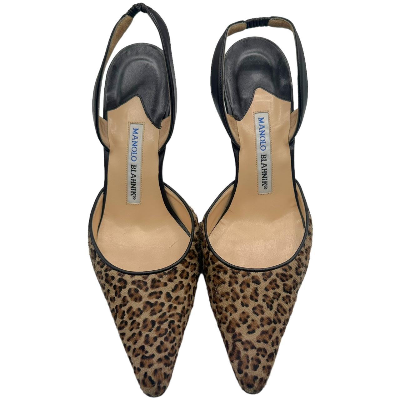 Manolo Blahnik Leopard Print Pony Hair Slingback Heels