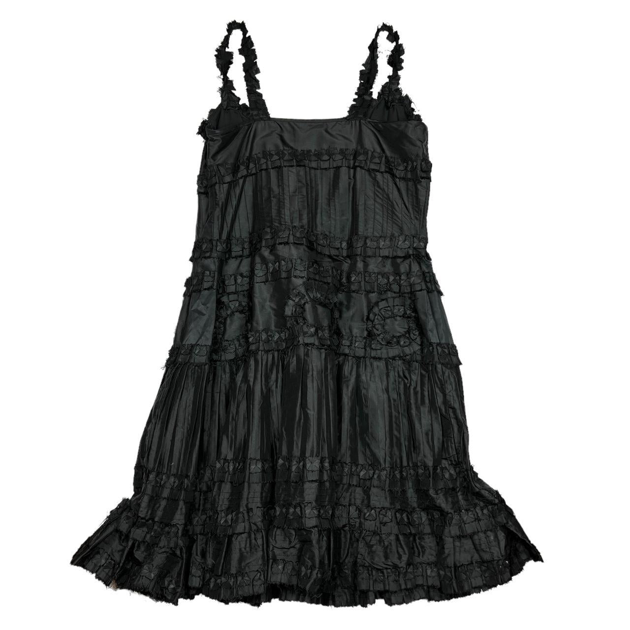 Blumarine Black Silk Tiered Cami Dress with Ruffle Appliqués