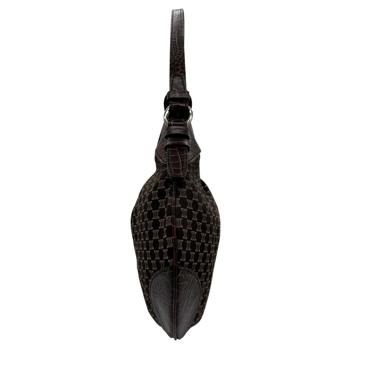 Celine Crescent Shoulder Bag Brown Croc Trim Monogram