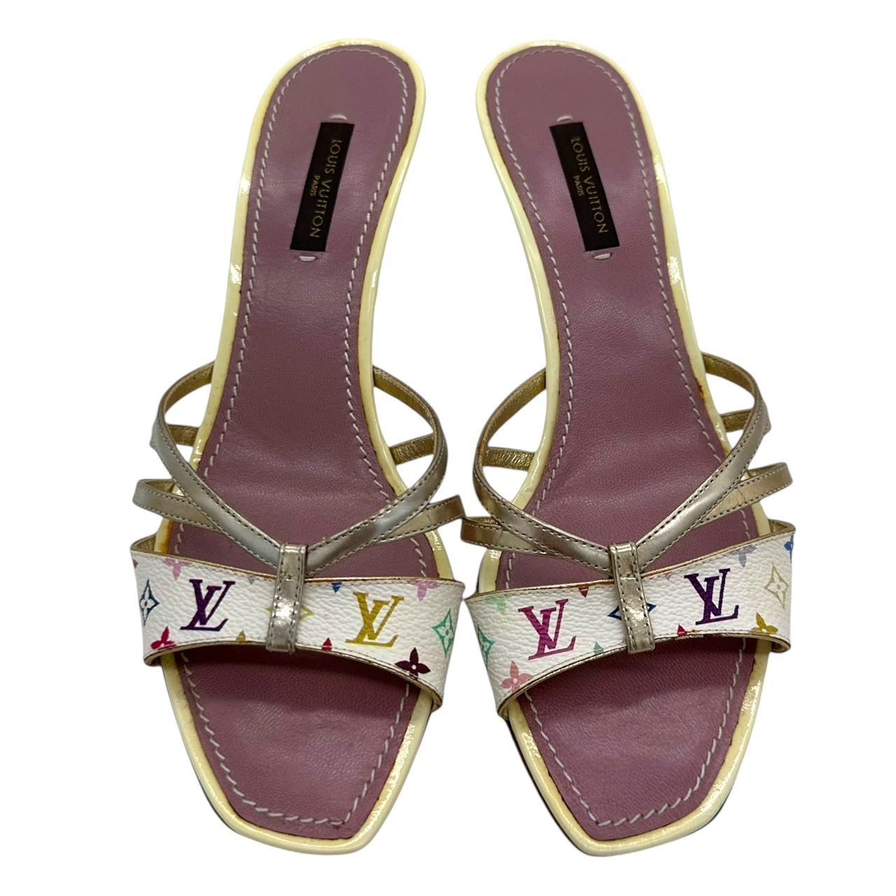 Louis Vuitton White Multicolor Monogram Mule Heels - Outfit Repeater