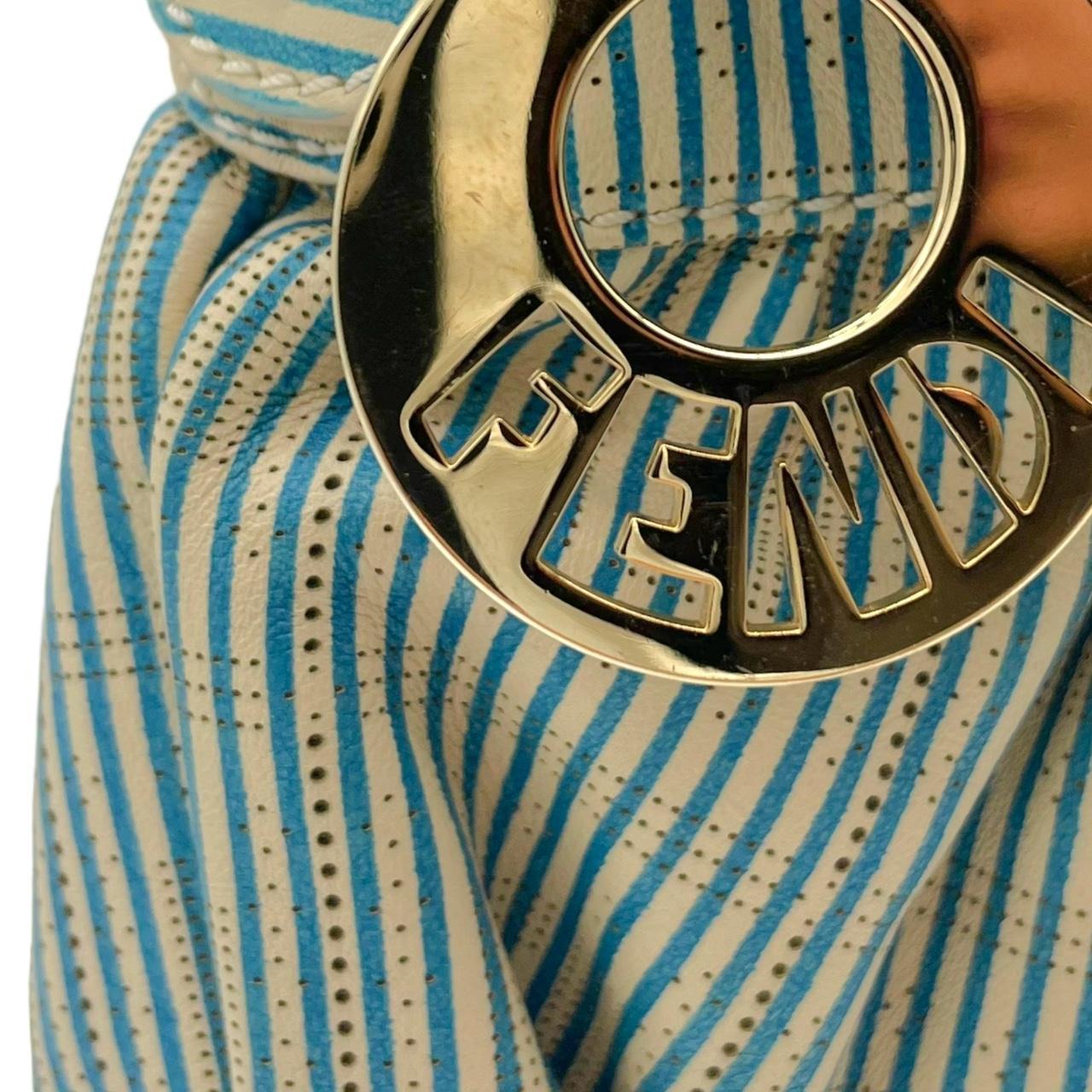 Fendi Blue White Striped Leather Shoulder Bag
