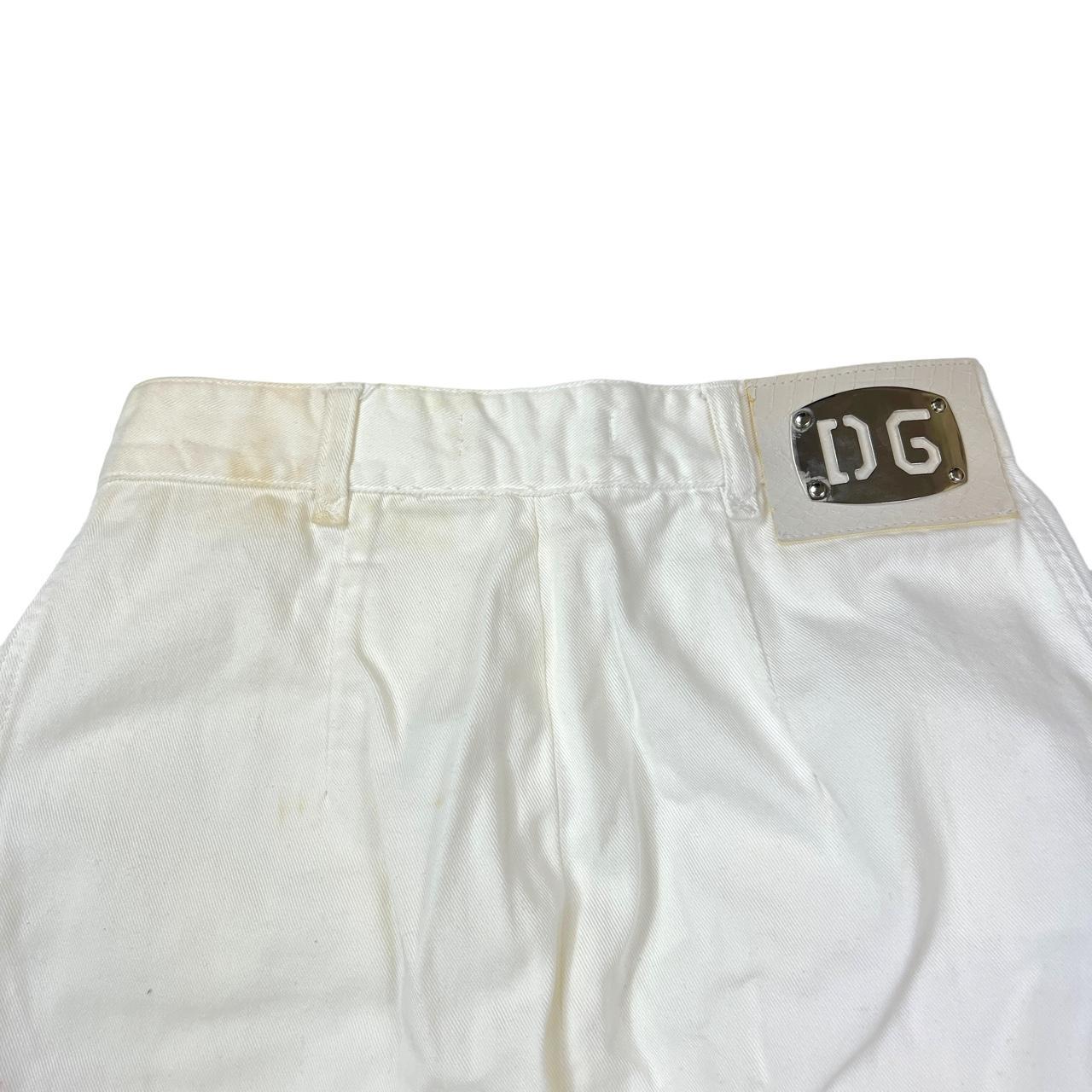 Dolce & Gabbana D&G White Frayed Denim Mini Skirt with Gold and Pearl Buttons - Outfit Repeater