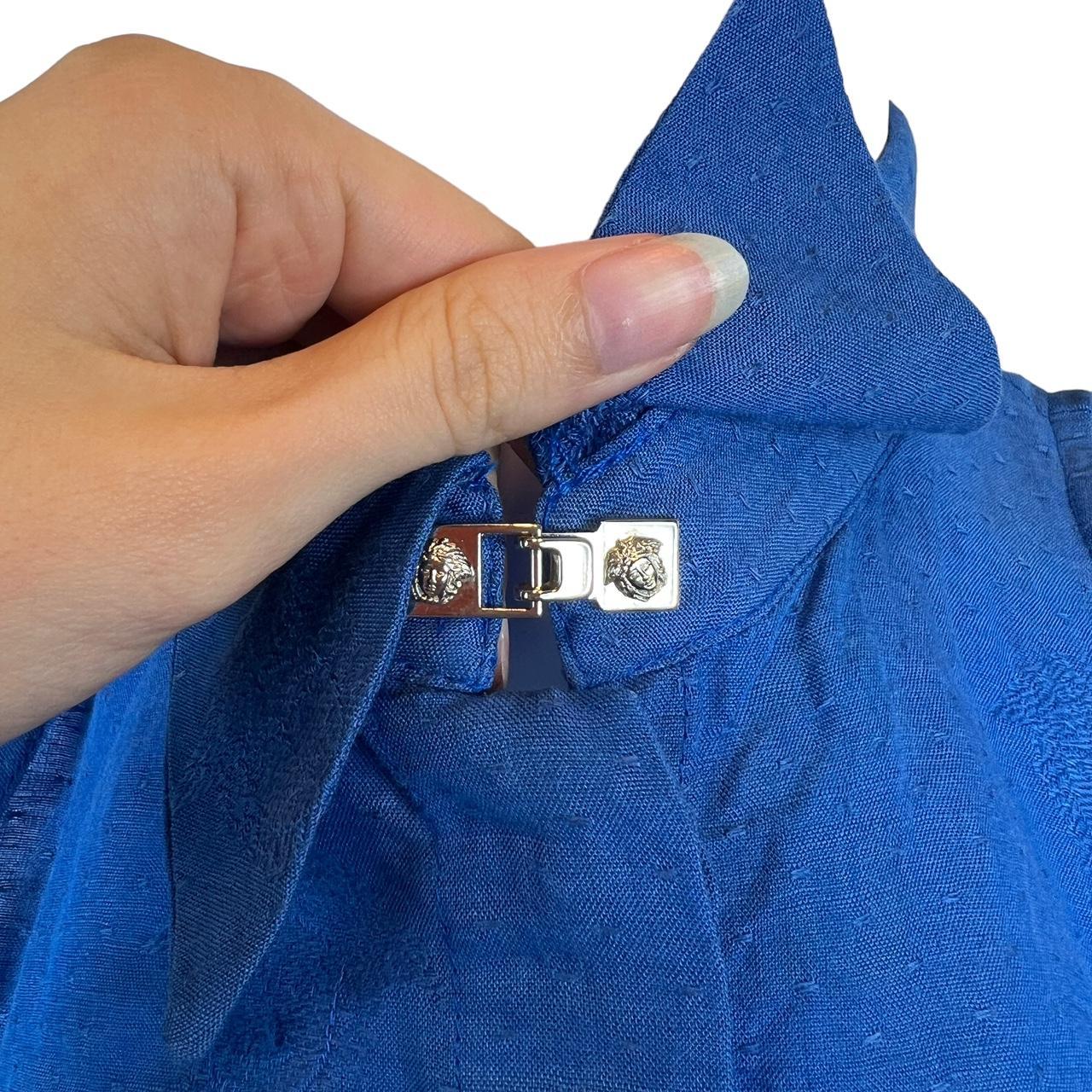 Versace Jeans Couture Blue Medusa Print Sleeveless Button Up Blouse Top - Outfit Repeater