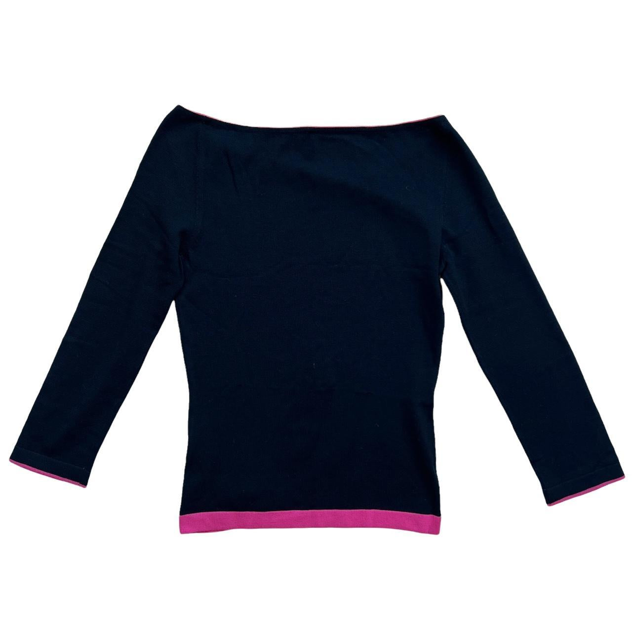 Gianni Versace Black and Pink Off The Shoulder 3/4 Sleeve Lightweight Sweater with Bow Detail - Outfit Repeater