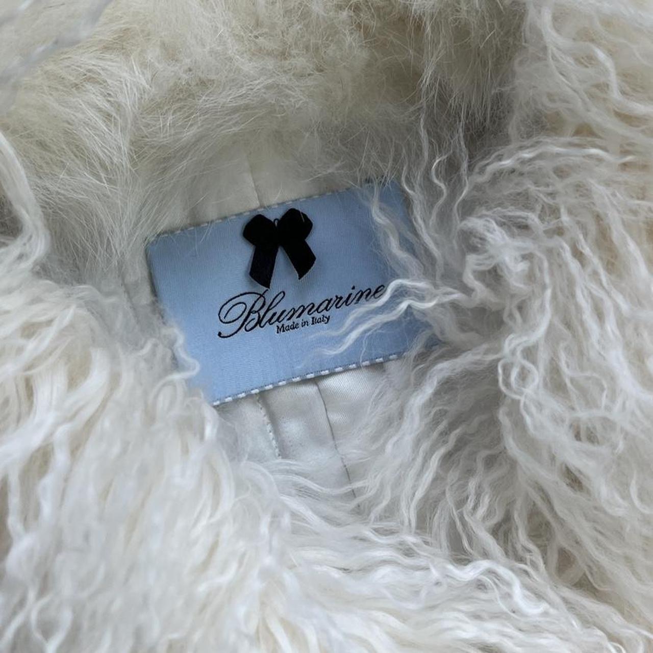 Blumarine White Leather and Mongolian Lamb Fur Collared Coat