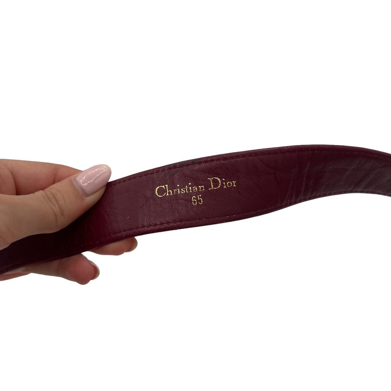 Christian Dior Burgundy Tan Trotter Print Leather Belt